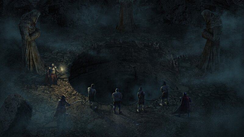 Cave with prisoners and statues
