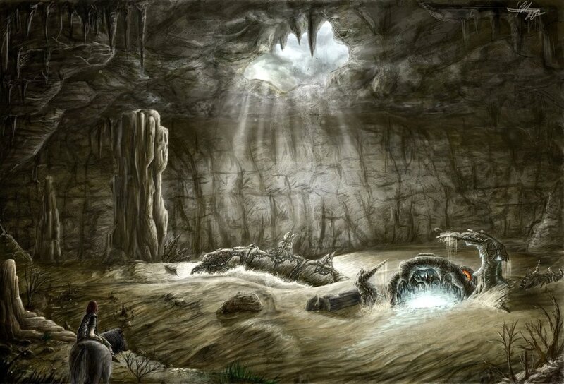 Cave with river and dragon