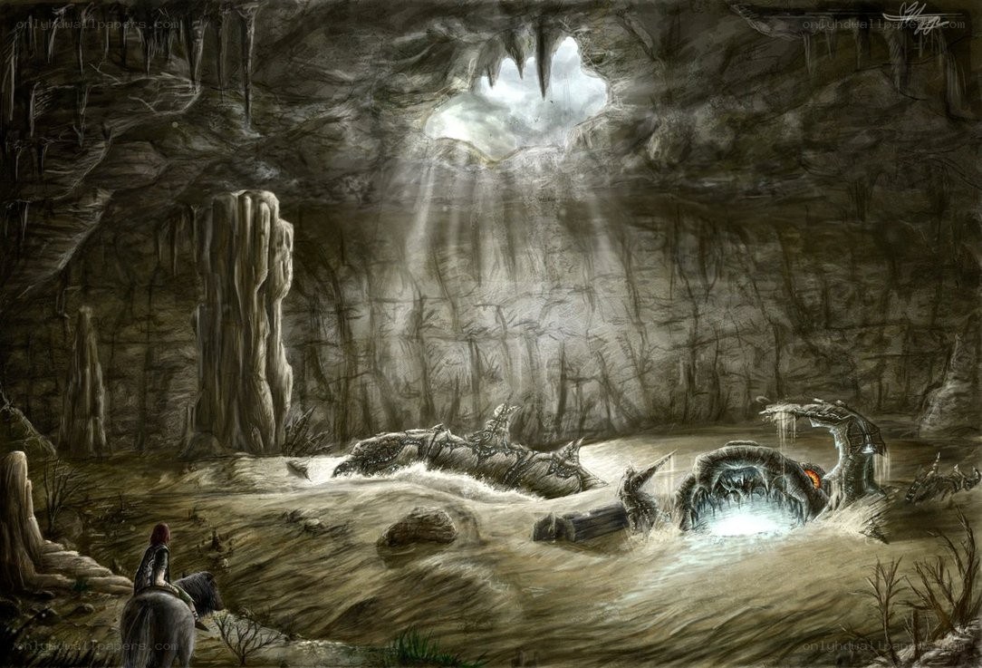 Cave with river and dragon