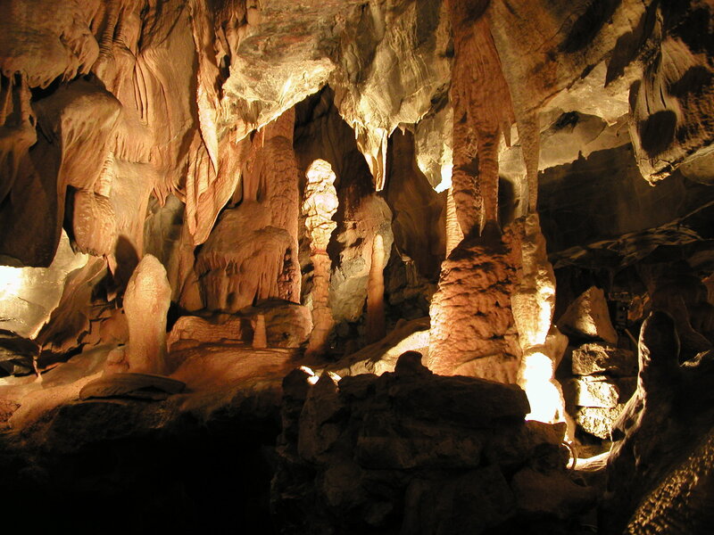 Cave with Stalactites and Stalagmites — Brown