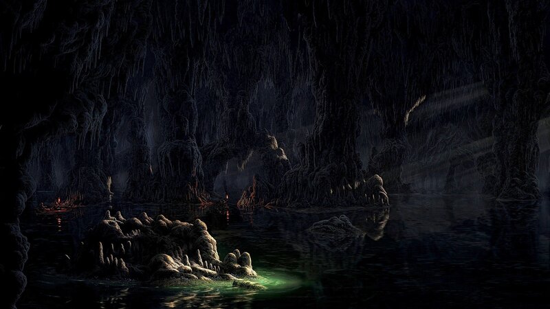 Cave with Stalactites — Black, Dramatic