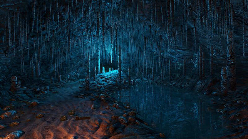 Cave with Stalactites — Blue, Dark, Mysterious, Night