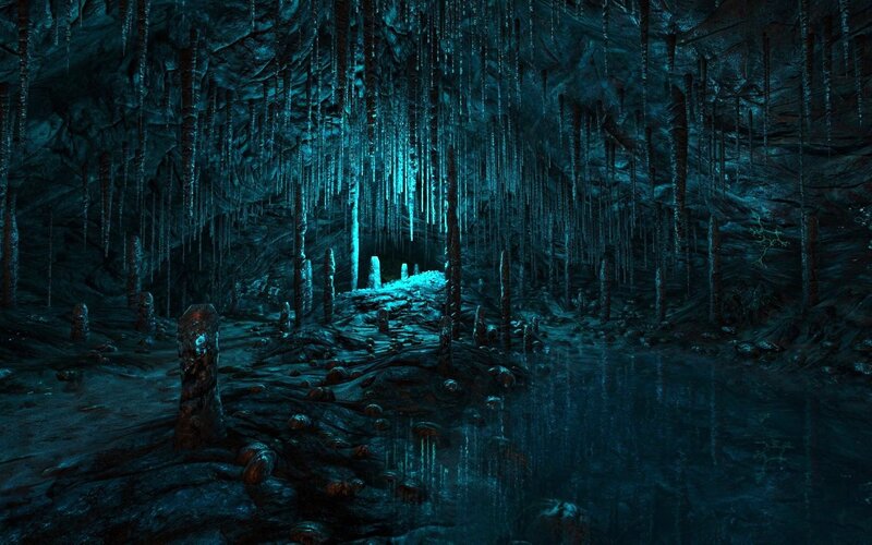 Cave with Stalactites — Blue, Dark, Mysterious
