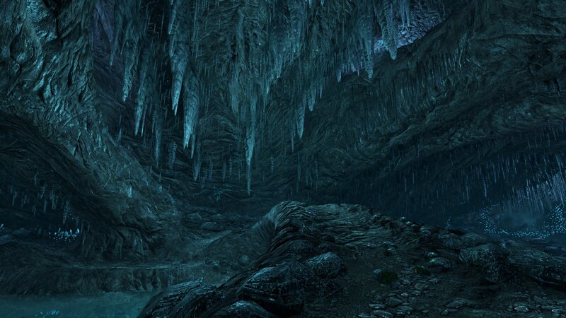Cave with Stalactites — Blue, Dark, Night, 3d Render, Rocks