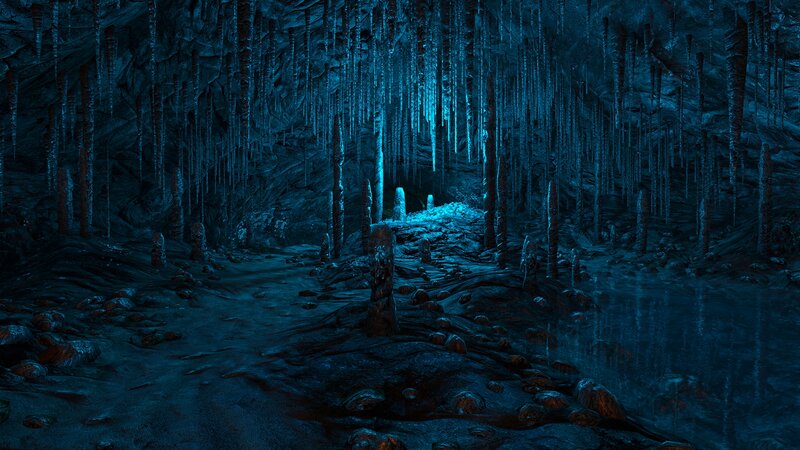 Cave with Stalactites — Blue, Dark