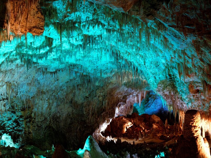 Cave with Stalactites — Blue, Dramatic, Photograph, Rock Formations