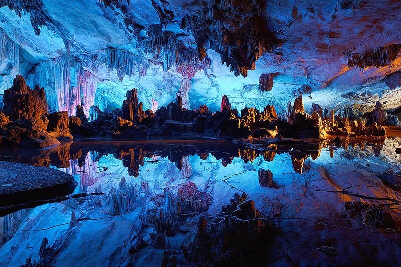 Cave with Stalactites — Blue, Dramatic, Photograph