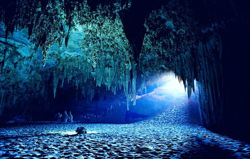 Cave with Stalactites — Blue, Dramatic, Photograph, Water