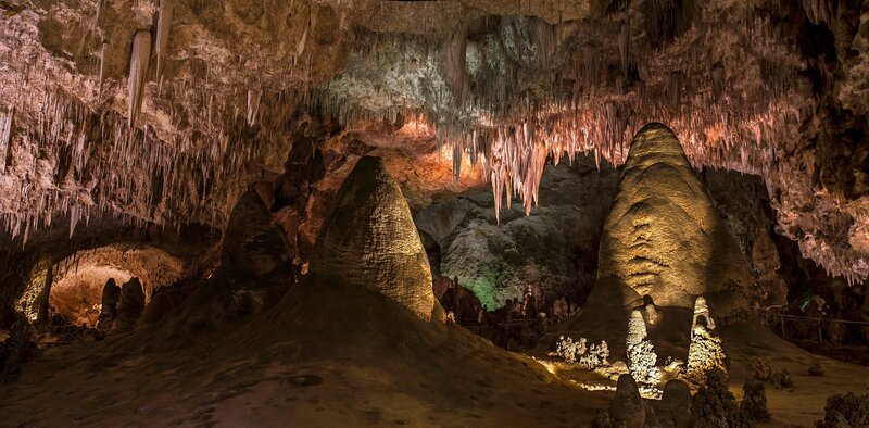 Cave with Stalactites — Brown, Dramatic, Photograph, Stalagmites, Rock Formations, Lights