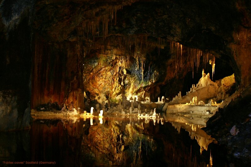 Cave with Stalactites — Brown, Dramatic, Photograph, Stalagmites, Water
