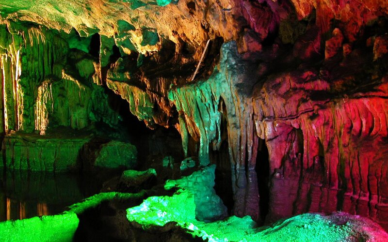 Cave with Stalactites — Green, Dramatic, Photograph, Stalagmites, Water