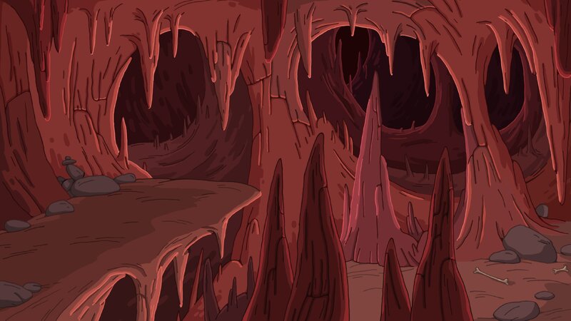 Cave with Stalactites — Red, Dark, Mysterious