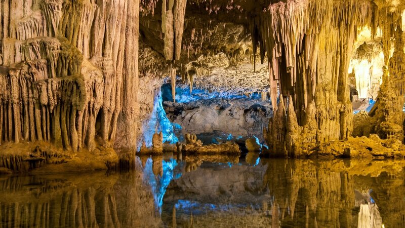 Cave with Stalactites — Yellow, Dramatic, Photograph