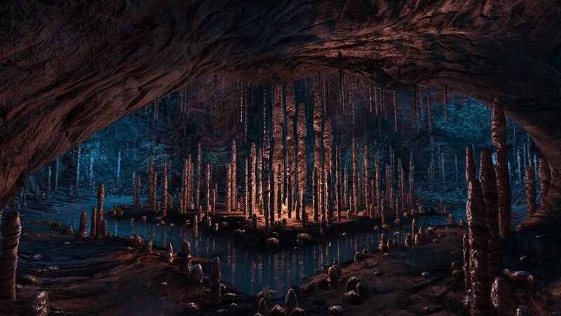 Cave with Stalagmites — Blue, Dark