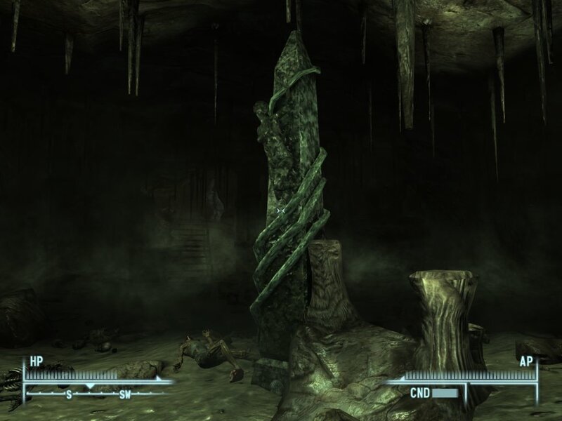 cave with stone pillar