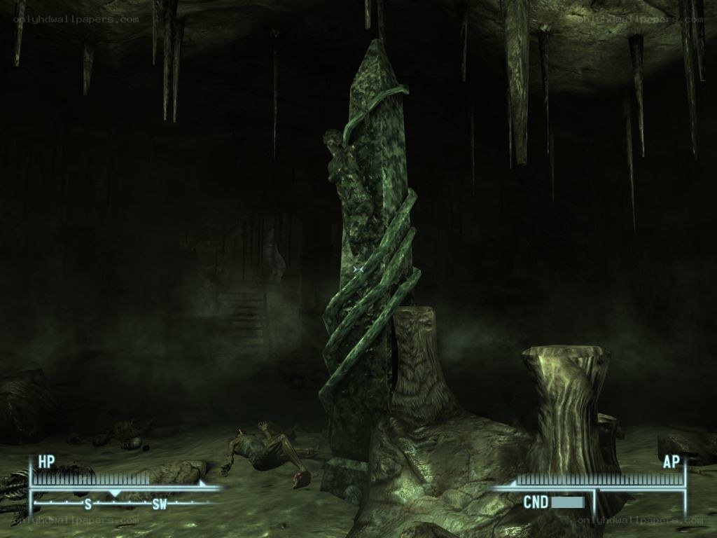 cave with stone pillar