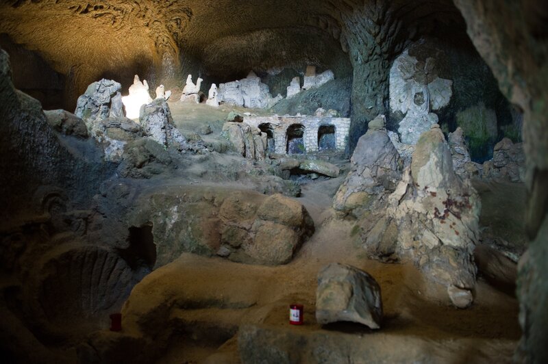 cave with stone structures