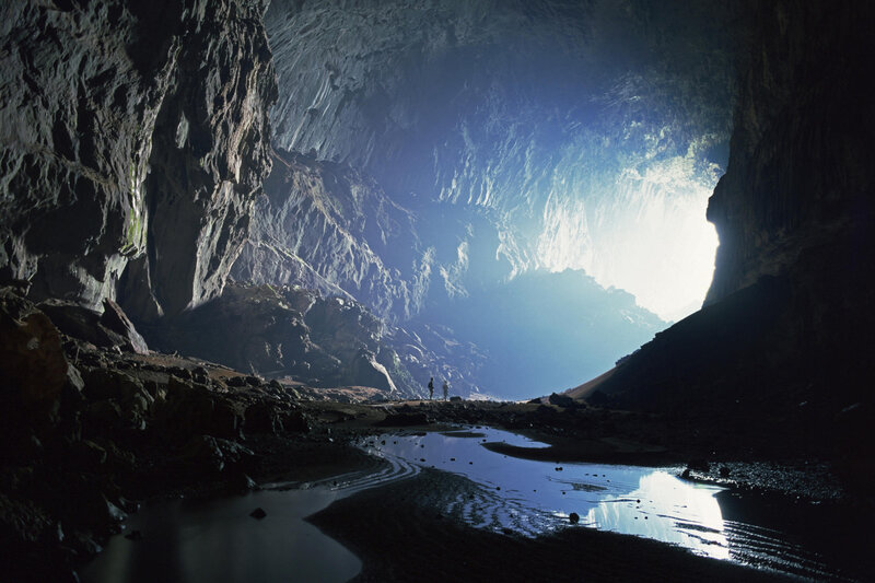 Cave with stream and light