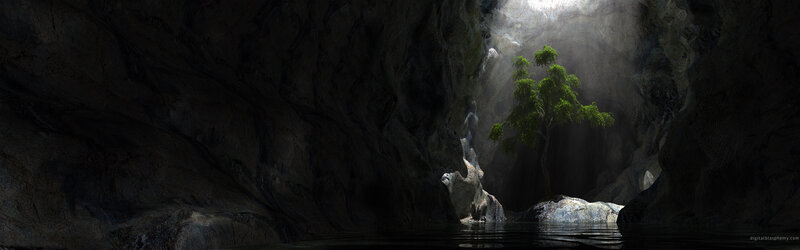 cave with tree and light
