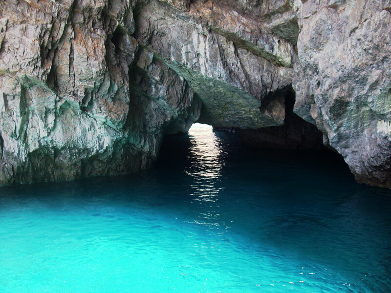 Cave with Turquoise Water — Blue, Serene, Afternoon, Photograph, Rock