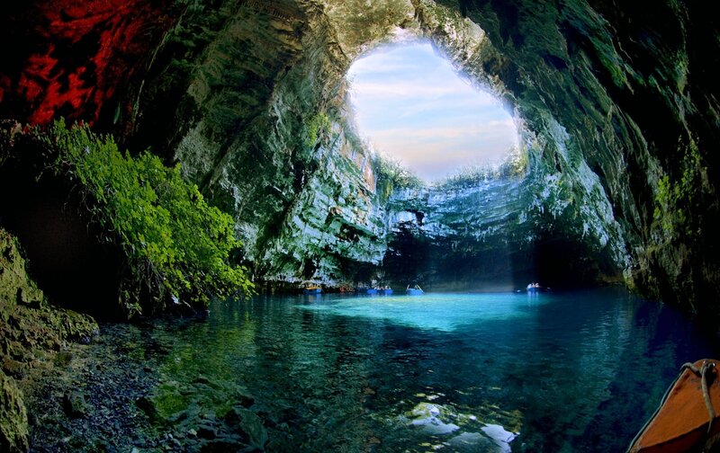 Cave with Turquoise Water — Blue, Serene, Afternoon