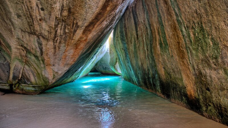 Cave with Turquoise Water — Blue, Serene, Photograph