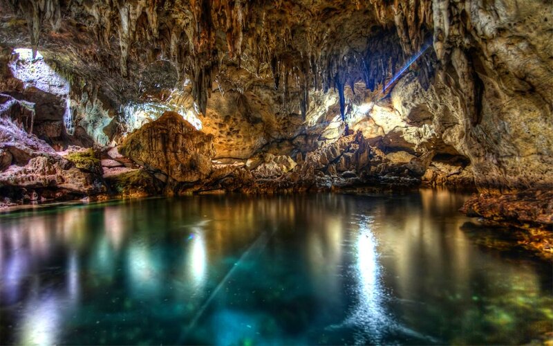 Cave with Underground Lake — Brown, Dramatic, Photograph