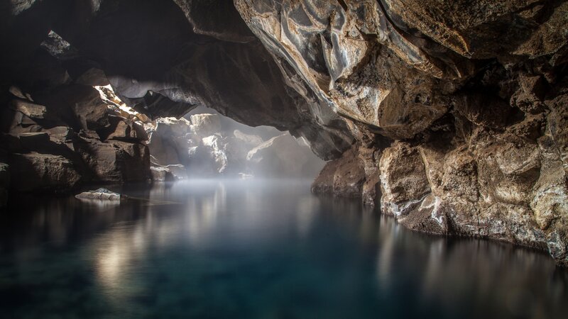 Cave with Underground Lake — Brown, Dramatic