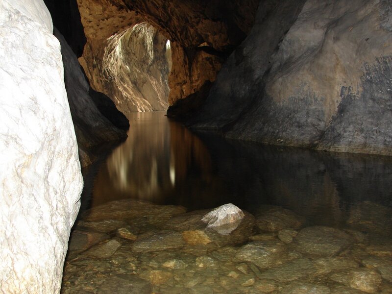 Cave with Underground River — Brown, Dark, Photograph
