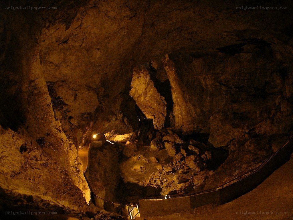 Cave with walkway and lighting