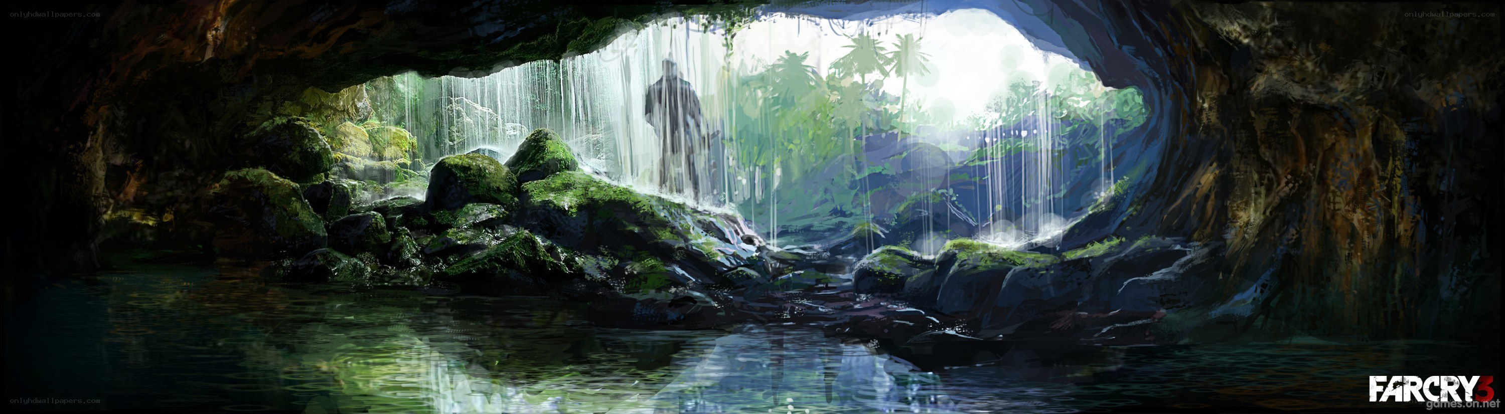 cave with waterfall and jungle
