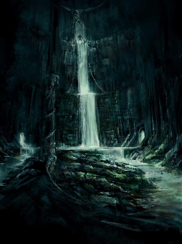 Cave with Waterfall — Black
