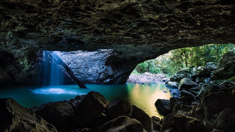 Cave with Waterfall — Blue, Dramatic, Afternoon
