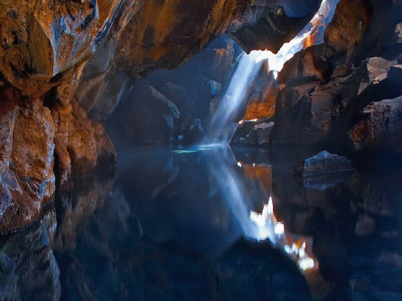 Cave with Waterfall — Blue