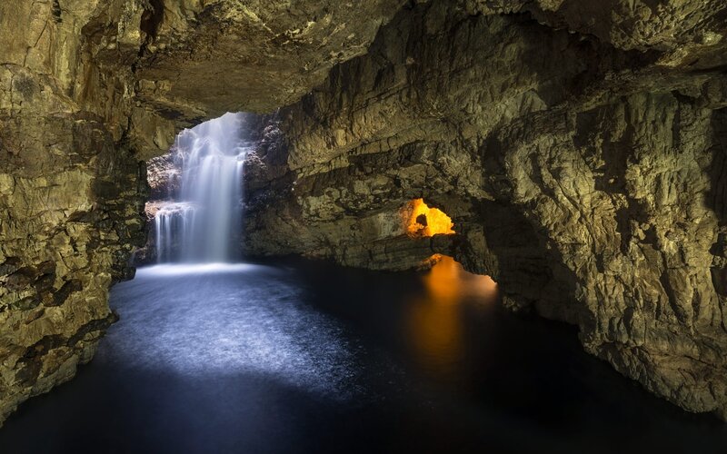 Cave with Waterfall — Gray