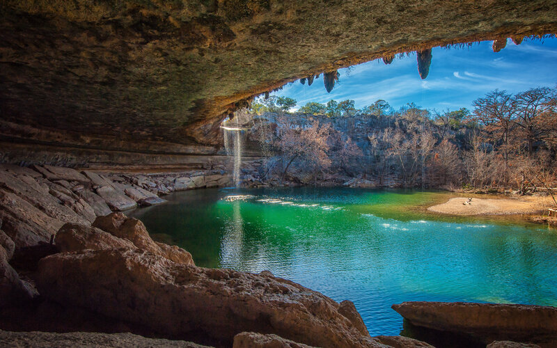 Cave with Waterfall — Green, Serene, Afternoon