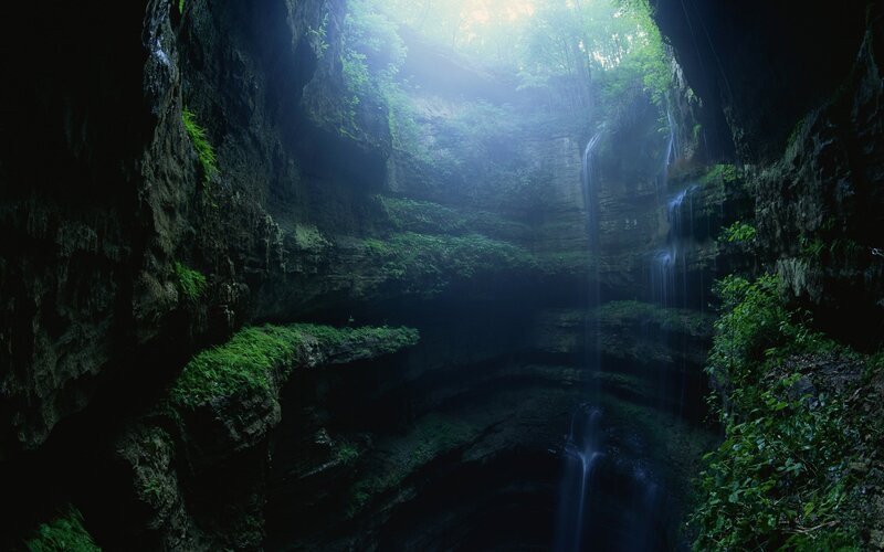 Cave with Waterfall — Green