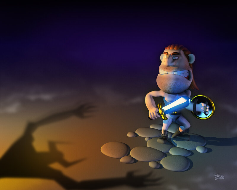 Caveman with glowing sword