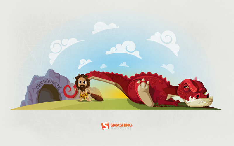 Caveman with Red Dragon — Playful