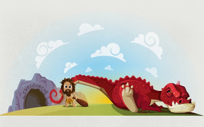 caveman with red dragon