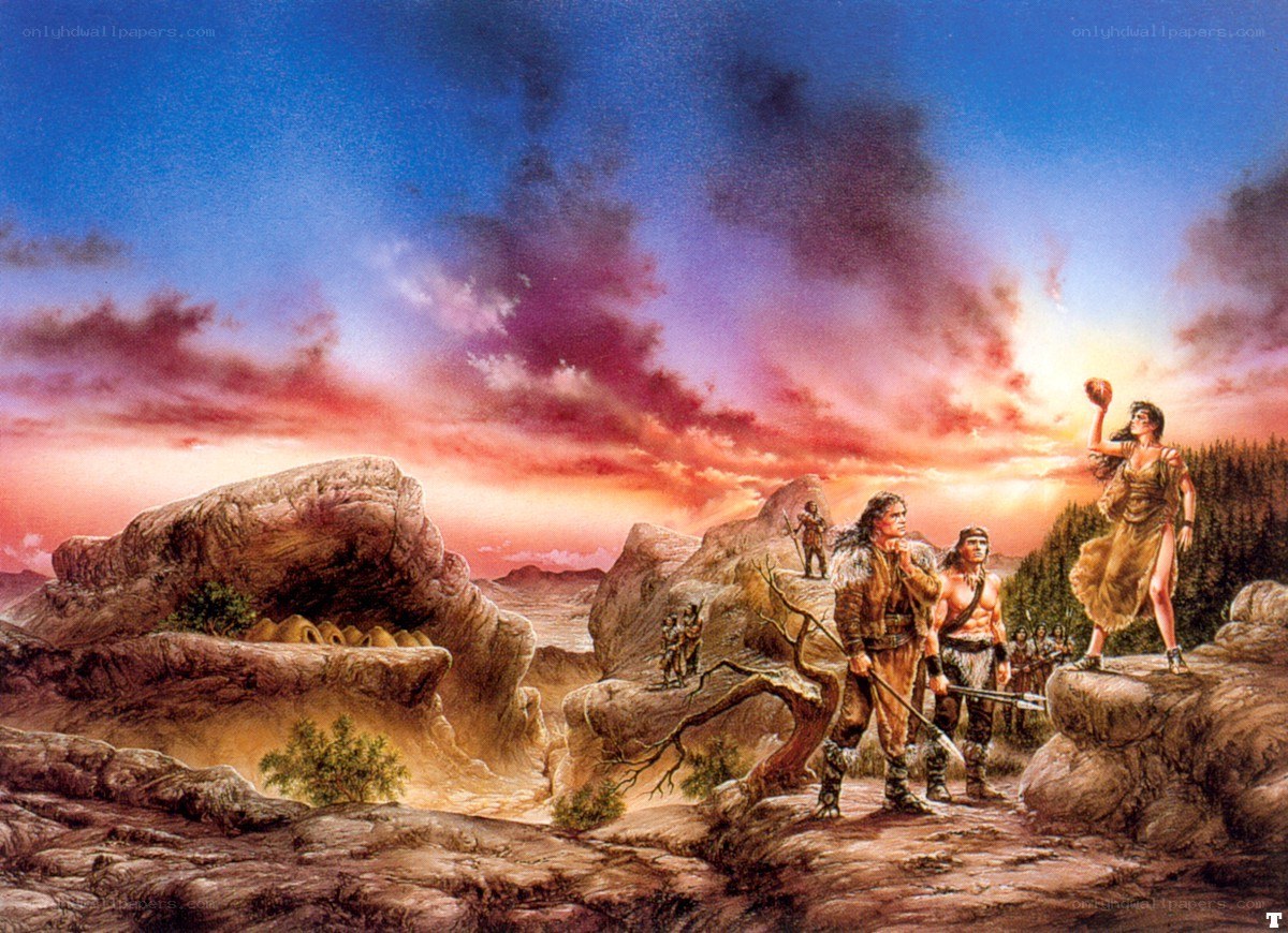 Cavemen at sunset