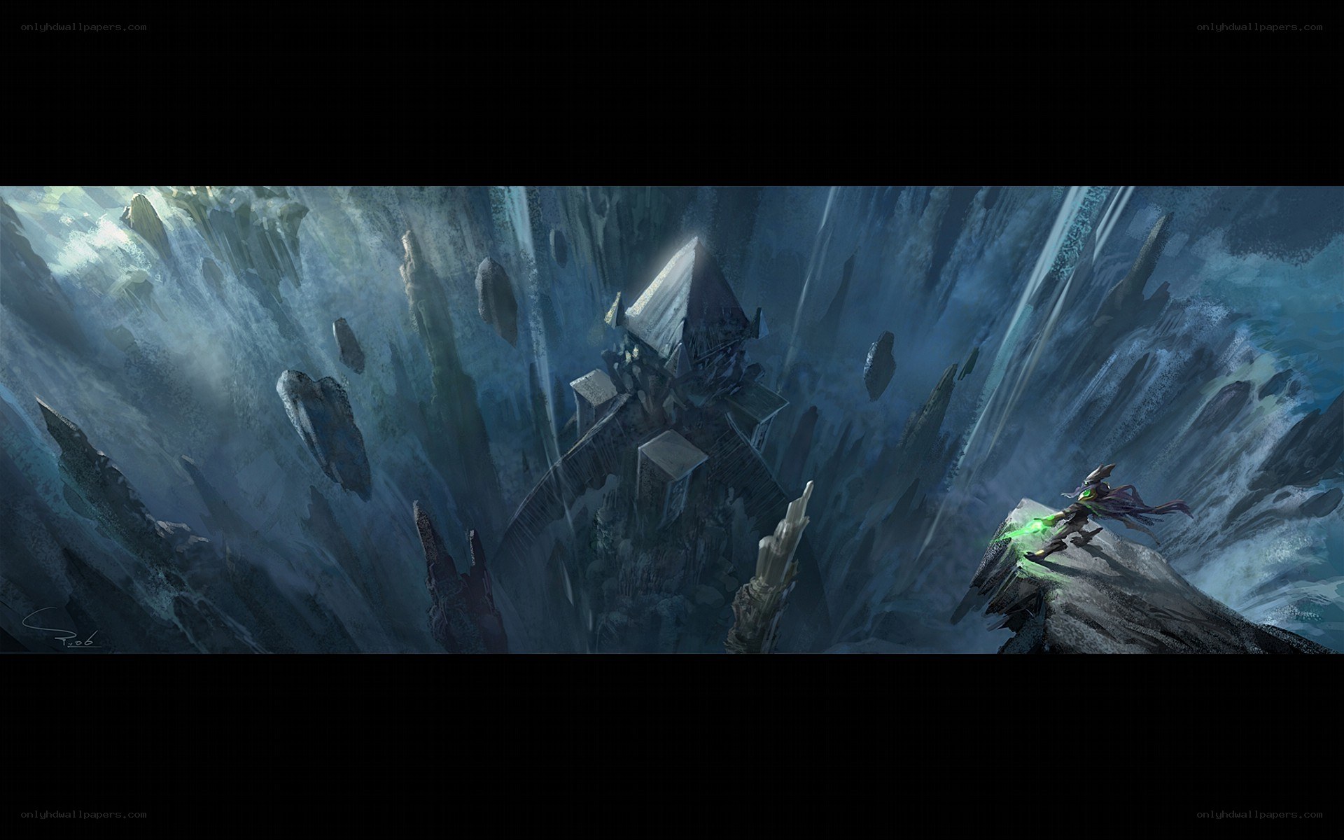 Cavernous fortress with glowing figure