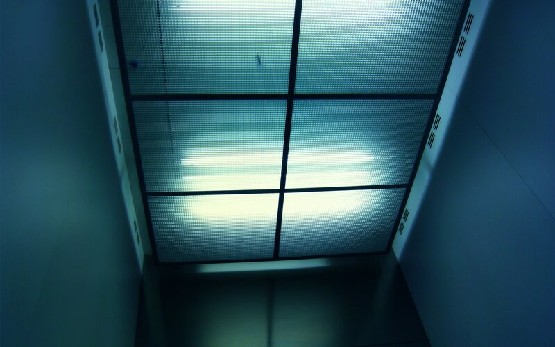 ceiling view of elevator interior