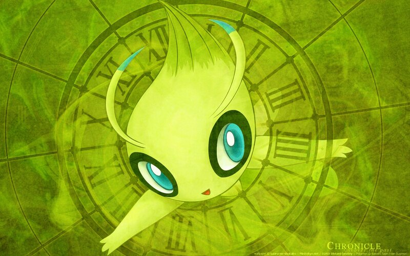 Celebi on a clock background