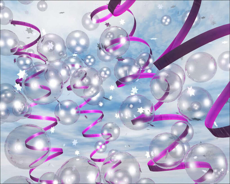 celebratory balloons and ribbons