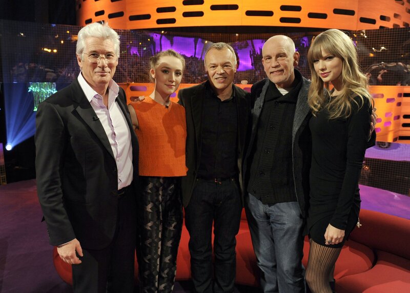 Celebrities on talk show set