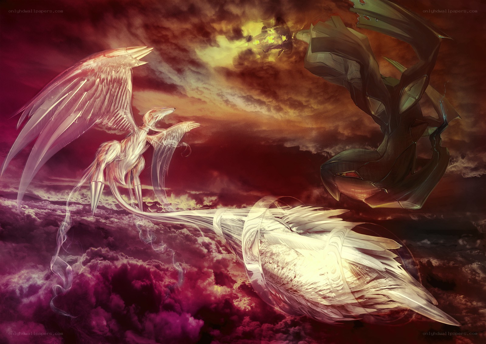 Celestial battle in stormy sky