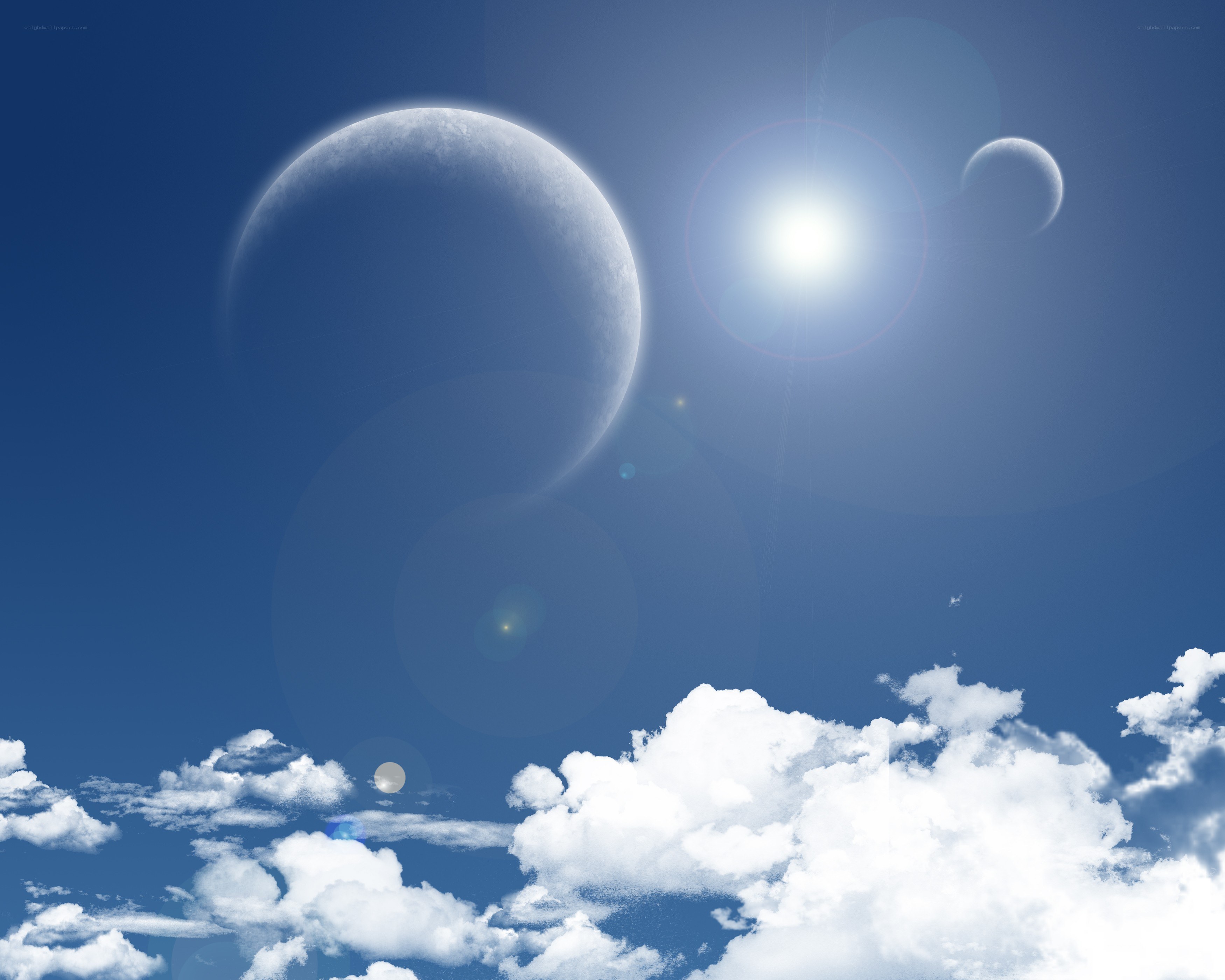 Celestial bodies in a blue sky