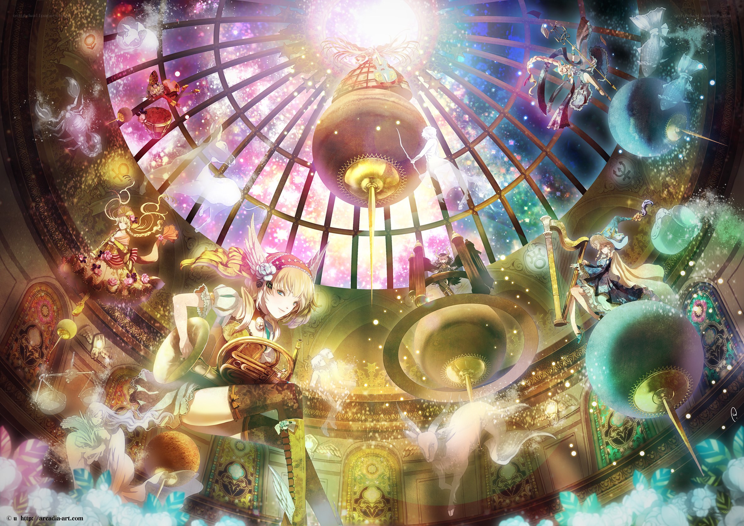 Celestial concert hall with anime characters