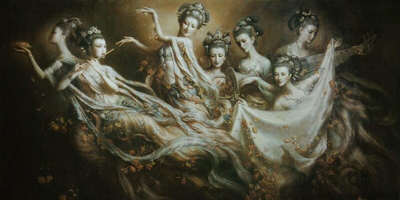 Celestial dancers in flowing robes